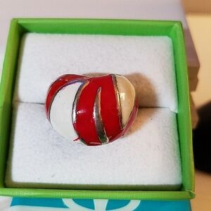 Red White Silver Tone Size 10